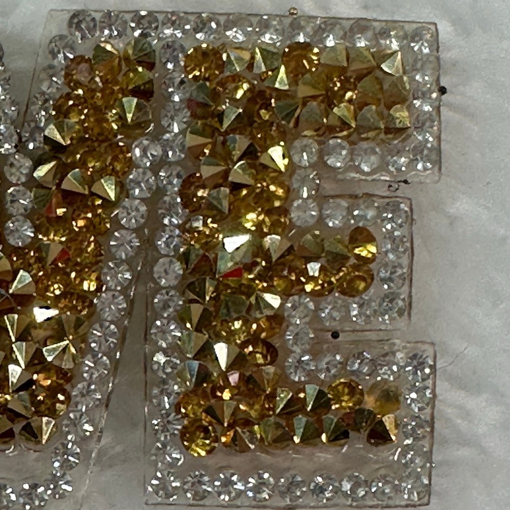 LOVE Rhinestone Patch OS Gold Clear Crystal Letter Applique DIY - Picture 2 of 5